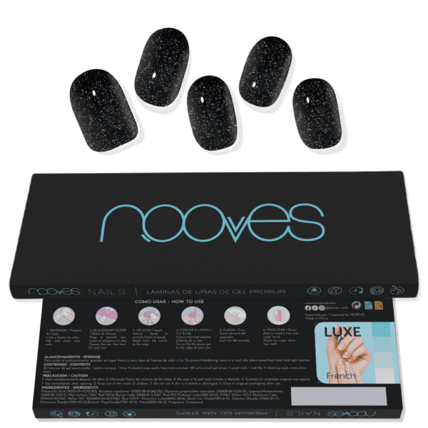 Marca: NOOVES. Imagen: Lamina_de_unas_de_gel_Premium_Nooves_Edge_of_Space_2.png. NOOVES NAILS Láminas de Uñas de Gel Precurado Premium - Edge of Space - Negro (Glitter - Negro) | Tiras De Uñas De Gel Semicurado| Pegatinas Uñas Semipermanente en Gel| Gel Nail stickers| Uñas de gel Pegatinas