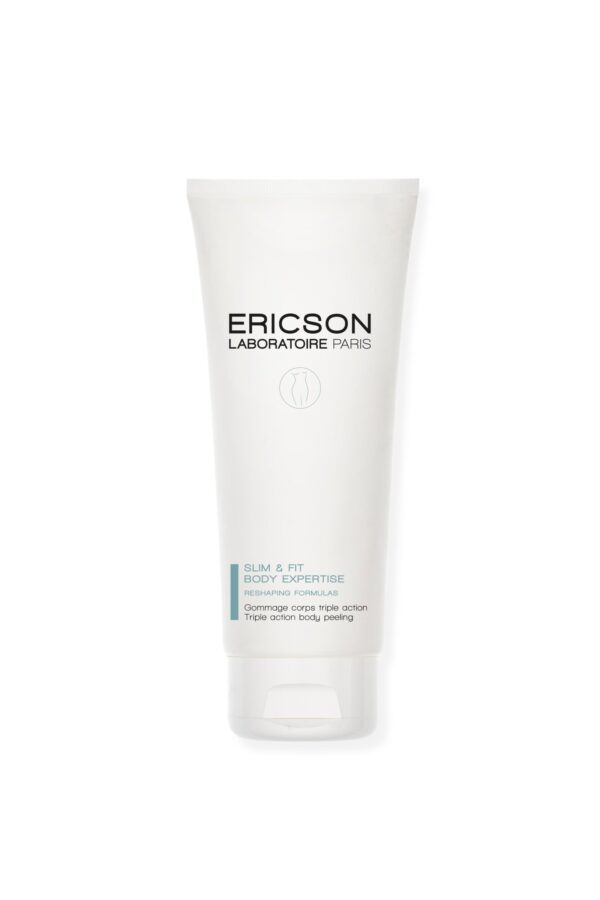 Marca: ERICSON LABORATOIRE PARIS. Imagen: E269_Gommage_Corps_Triple_Action_200ml-scaled.jpg. SLIM & BODY FIT EXPERTISE.TRIPLE ACTION BODY PEEL