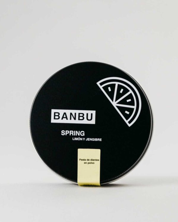 Marca: BANBU. Imagen: 1.Producto_Packaging_2e65cb58-5632-4dc0-8882-b58db84a0e29.jpg. Pasta de Dientes en Polvo ECO SPRING. 60ml.