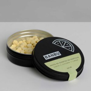 Marca: BANBU. Imagen: 1.Producto_Packaging_4da7de75-814c-4552-afff-be9125bac71e.jpg. Pasta de Dientes en Pastilla ECO SPRING. 120 pastillas.