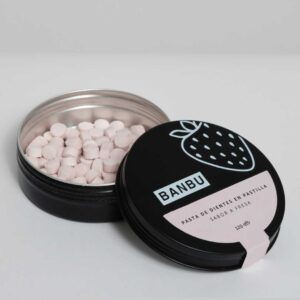 Marca: BANBU. Imagen: 1.Producto_Packaging_8d201a51-4500-4713-818f-bc95b689c133.jpg. Pasta de Dientes en Pastilla ECO SUMMER. 120 pastillas.