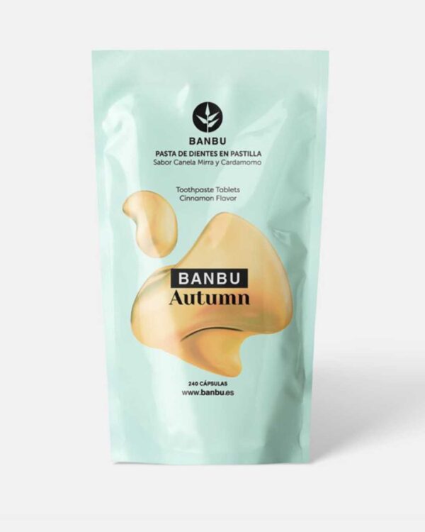 Marca: BANBU. Imagen: 1.Producto_Packaging_b2637cee-02b4-4d5e-bf9f-965041551e00.jpg. Refill Pasta de Dientes en Pastilla ECO AUTUMN. 240 pastillas.
