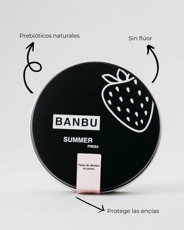Marca: BANBU. Imagen: 3.Producto_Beneficios1_c8b45d5d-a3fe-4bf4-87ee-73a70371a094.jpg. Pasta de Dientes en Polvo ECO SUMMER. 60ml.