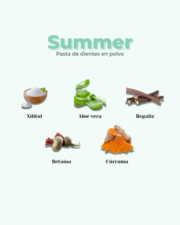 Marca: BANBU. Imagen: 4.Ingredientes_237b777d-177f-4400-b83f-ec4b0963e7f7.jpg. Pasta de Dientes en Polvo ECO SUMMER. 60ml.