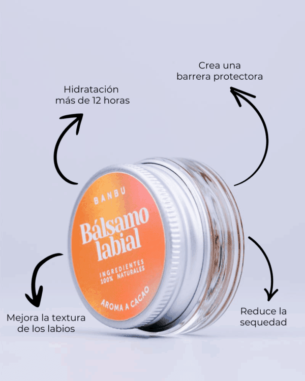 Marca: BANBU. Imagen: Balsamo_de_labios_cacao_beneficios.png. Bálsamo Labial ECO Aroma CACAO. 5ml.
