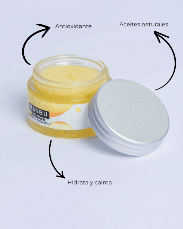 Marca: BANBU. Imagen: Balsamo_limpiador_facial_caracteristicas.png. Bálsamo limpiador facial en crema RADIANCE. 50ml