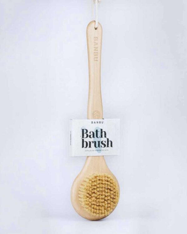 Marca: BANBU. Imagen: Cepillo_madera_exfoliante_packaging.jpg. Cepillo de Madera Exfoliante Bath Brush