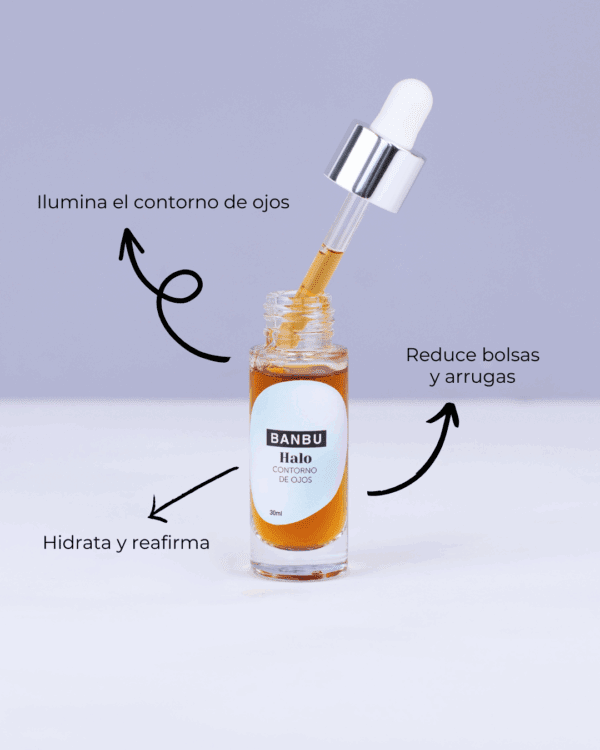 Marca: BANBU. Imagen: Contorno_de_ojos_Halo_beneficios.png. Contorno de Ojos ECO HALO. 30ml.