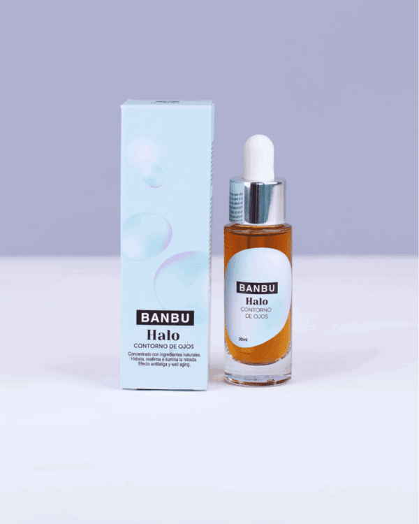 Marca: BANBU. Imagen: Contorno_de_ojos_Halo_packaging.png. Contorno de Ojos ECO HALO. 30ml.