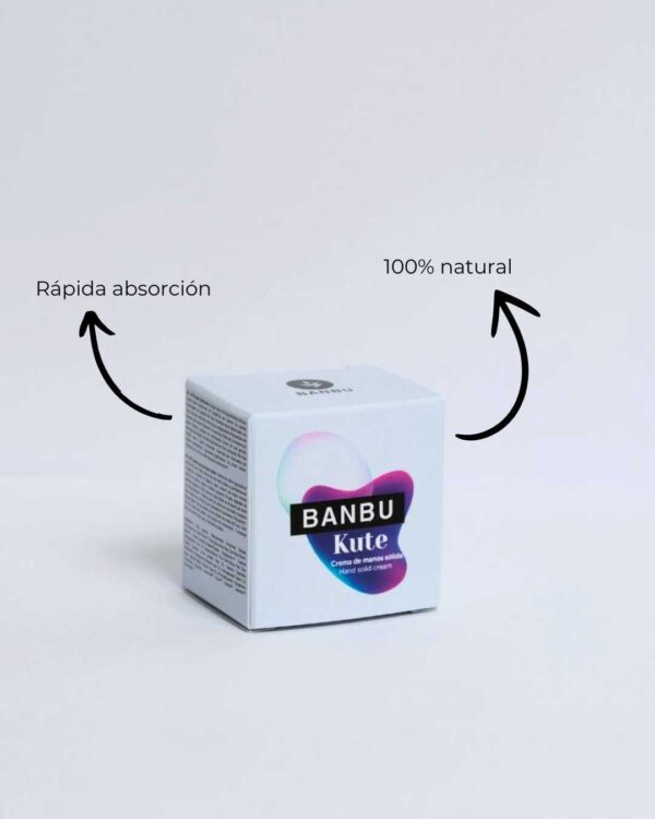 Marca: BANBU. Imagen: Crema_manos_kute_caracteristicas.jpg. Crema de Manos Sólida ECO Hidratante KUTE. 40ml.