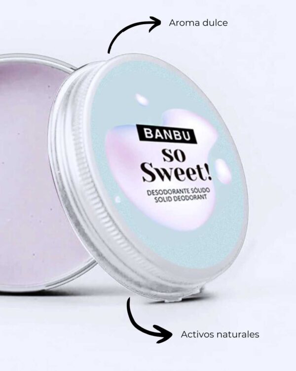 Marca: BANBU. Imagen: Desodorante_crema_so_sweet_caracteristicas.jpg. Desodorante Crema ECO SO SWEET. 50ml.