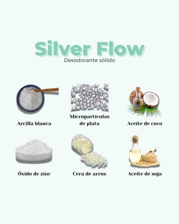 Marca: BANBU. Imagen: Desodorante_solido_silver_flow_ingredientes.jpg. Desodorante ECO sólido Piel Sensible SILVER FLOW. 42ml.