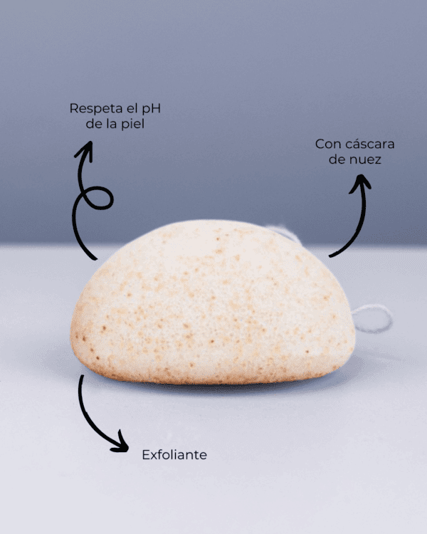 Marca: BANBU. Imagen: Esponja_konjac_facial_nuez_beneficios.png. Esponja Konjac Facial Exfoliante con Nuez