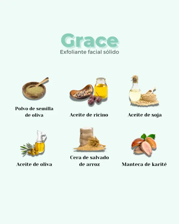 Marca: BANBU. Imagen: Exfolainte_facial_grace_ingredientes.webp. Exfoliante Facial solido GRACE. 50gr.