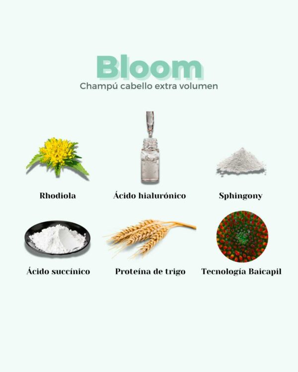 Marca: BANBU. Imagen: Ingredientes_34354c4c-6379-4b60-b6cf-729ace2e0475.jpg. Champú Sólido ECO Volumen Cabello Fino BLOOM. 75gr.