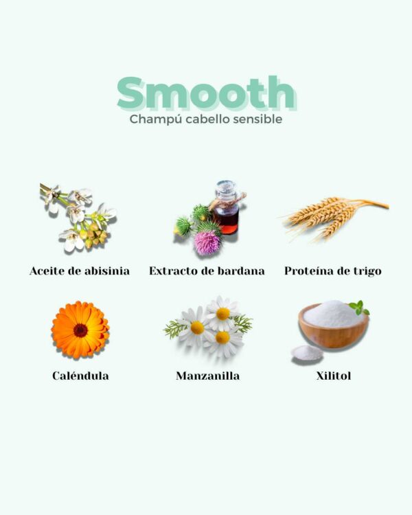 Marca: BANBU. Imagen: Ingredientes_5bafc0d4-8a33-4680-aca4-3579491a0e3c.jpg. Champú Sólido ECO Anticaspa Cabello Sensible SMOOTH. 75gr.