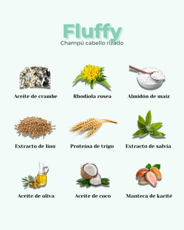 Marca: BANBU. Imagen: Ingredientes_bcef8fcc-449e-4c8b-93ae-11f06db8cd7e.jpg. Champú Sólido ECO Cabello Rizado Método Curly FLUFFY. 75gr.