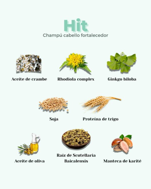 Marca: BANBU. Imagen: Ingredientes_bed6813a-1d9e-4fe5-816a-43f7c8dfaa1d.jpg. Champú Sólido ECO Fortalecedor Anticaída HIT. 75gr.