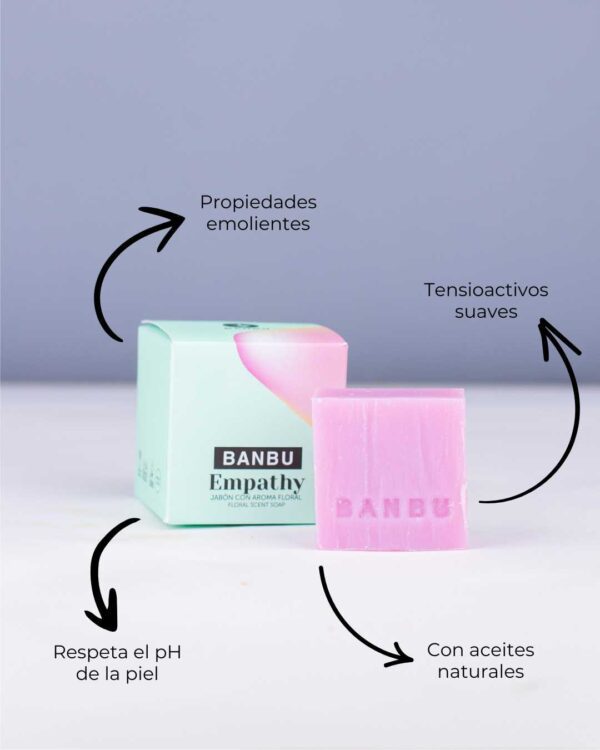 Marca: BANBU. Imagen: Jabon_de_ducha_empathy_caracteristicas.jpg. Jabón de Ducha Sólido ECO Floral EMPATHY. 100gr.