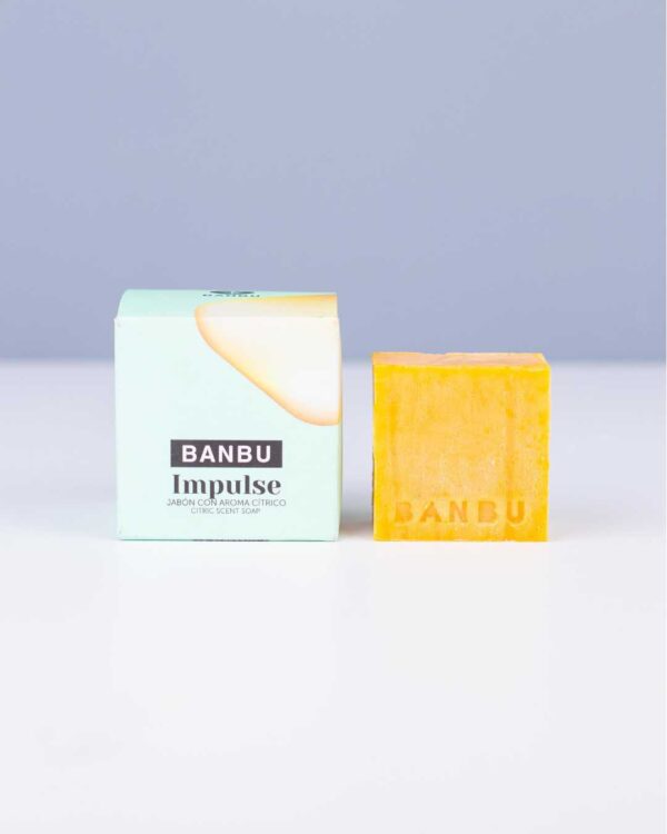 Marca: BANBU. Imagen: Jabon_de_ducha_impulse_packaging.jpg. Jabón de Ducha Sólido ECO Cítrico IMPULSE. 100gr.