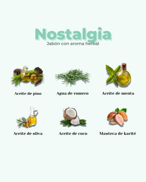 Marca: BANBU. Imagen: Jabon_de_ducha_nostalgia_ingredientes.jpg. Jabón de Ducha Sólido ECO Silvestre NOSTALGIA. 100gr.