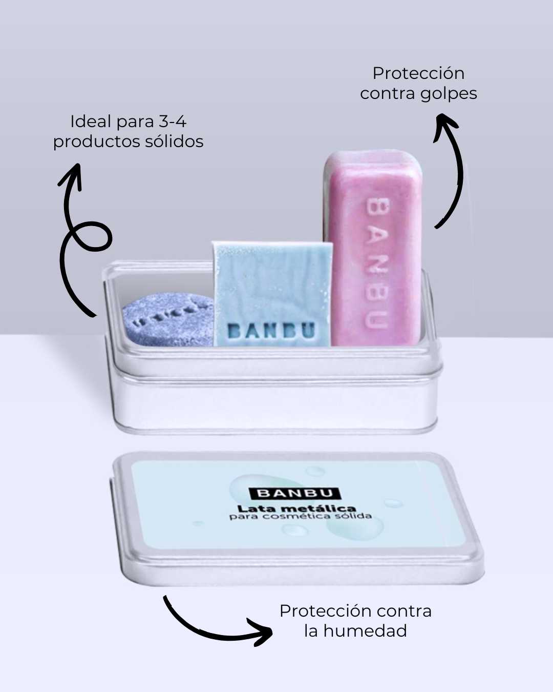 Marca: BANBU. Imagen: Lata_metalica_productos_cosmetica_beneficios.jpg. Lata para varios productos