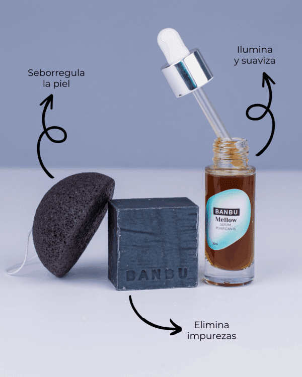 Marca: BANBU. Imagen: Pack_facial_piel_acneica_beneficios.png. Pack Rutina Facial ECO - PIEL ACNEICA