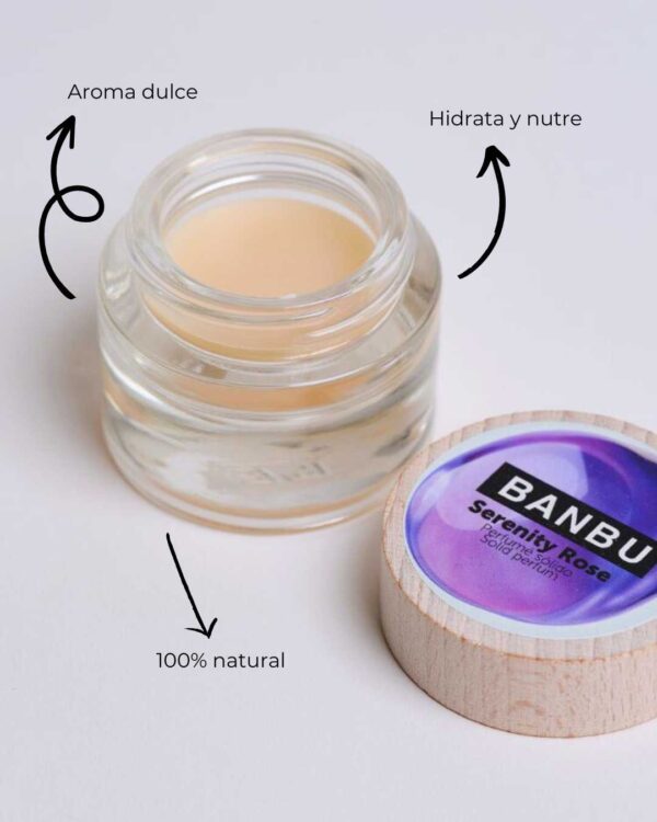Marca: BANBU. Imagen: Perfume_solido_serenity_beneficios.jpg. Perfume Sólido ECO SERENITY. 15ml.