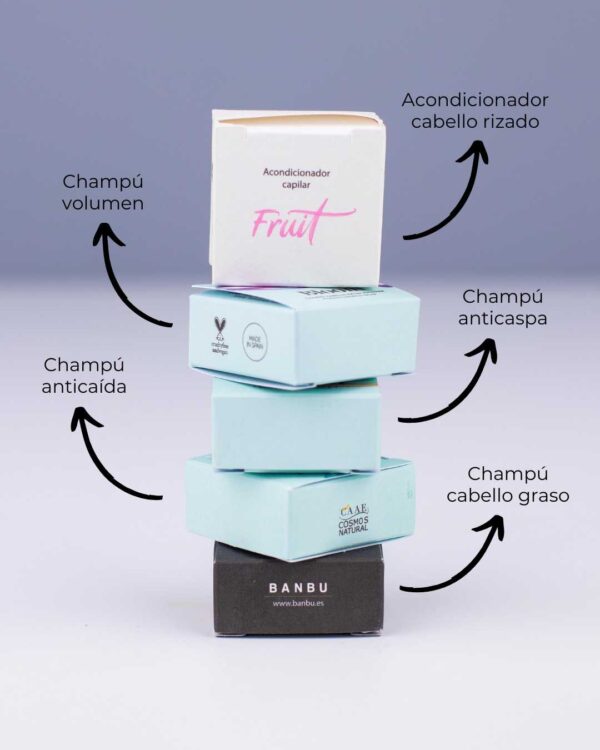 Marca: BANBU. Imagen: Producto_Beneficios1_356e3738-a988-4539-a05f-6f37ca84f81f.jpg. Pack Mini Tallas ECO - Basic Essential Capilar FRUIT. 60gr. en total.