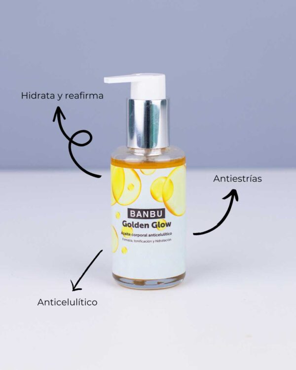 Marca: BANBU. Imagen: Producto_Beneficios1_77e8cbd7-387f-4b71-a39a-fd337239b494.jpg. Aceite corporal Golden Glow. 100ml.