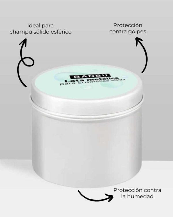 Marca: BANBU. Imagen: Producto_Beneficios1_aa1fa1b7-f11b-46aa-894a-f6126f20f9c4.jpg. Lata para Champú
