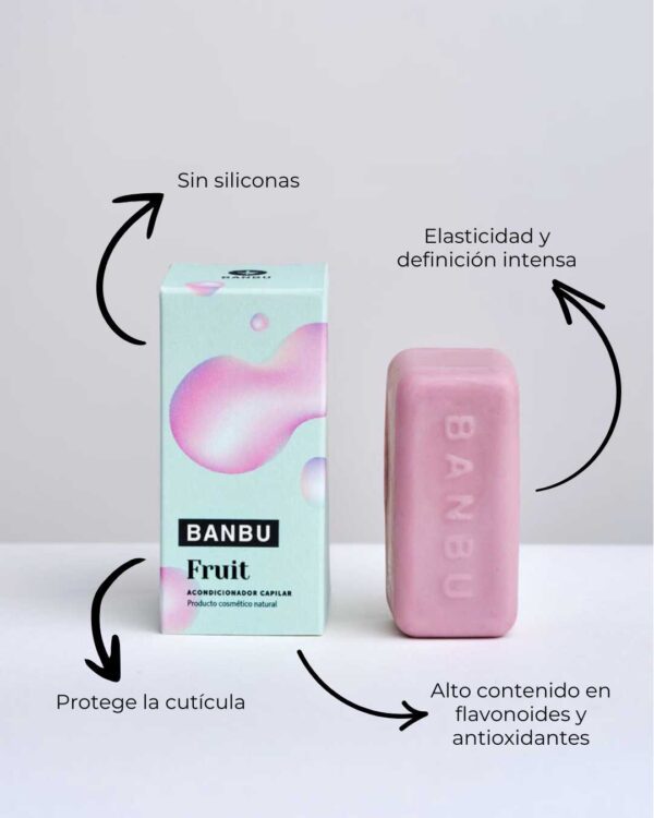 Marca: BANBU. Imagen: Producto_Beneficios2_c97c681f-14e7-4ce0-80c2-9f0cdafc774d.jpg. Acondicionador Sólido ECO Cabello Rizado FRUIT. 50gr.