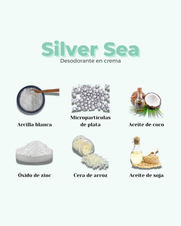 Marca: BANBU. Imagen: Refill_desodorante_crema_silver_sea_ingredientes.jpg. Refill Desodorante Crema ECO Piel Sensible SILVER SEA. 50ml.
