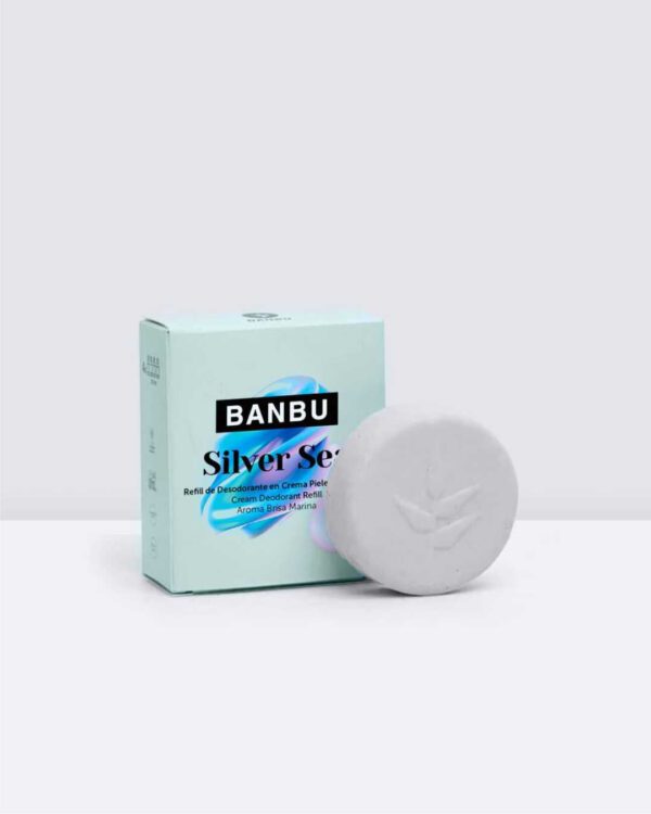 Marca: BANBU. Imagen: Refill_desodorante_crema_silver_sea_packaging.jpg. Refill Desodorante Crema ECO Piel Sensible SILVER SEA. 50ml.