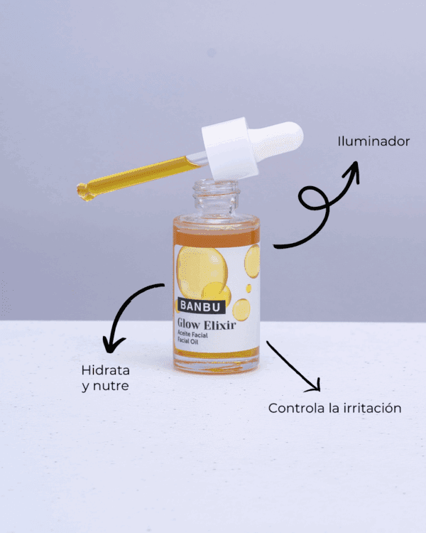 Marca: BANBU. Imagen: Serum_facial_glow_elixir_beneficios.png. Sérum Aceite Facial ECO Iluminador GLOW ELIXIR