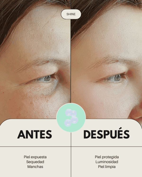 Marca: BANBU. Imagen: crema_facial_shine_antes_y_despues.png. Crema Facial ECO Hidratante SHINE. 50ml.