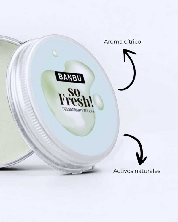 Marca: BANBU. Imagen: desodorante_en_crema_so_fresh_beneficios.jpg. Desodorante Crema ECO SO FRESH. 50ml.