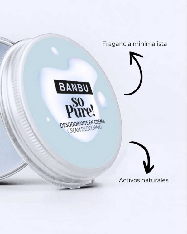 Marca: BANBU. Imagen: desodorante_en_crema_so_pure_caracteristicas.jpg. Desodorante Crema ECO SO PURE. 50ml.
