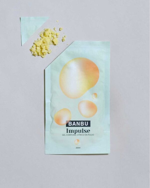 Marca: BANBU. Imagen: gel_polvo_natural_impulse_packaging.jpg. Gel de Ducha en Polvo ECO Cítrico IMPULSE. 30gr./250ml.