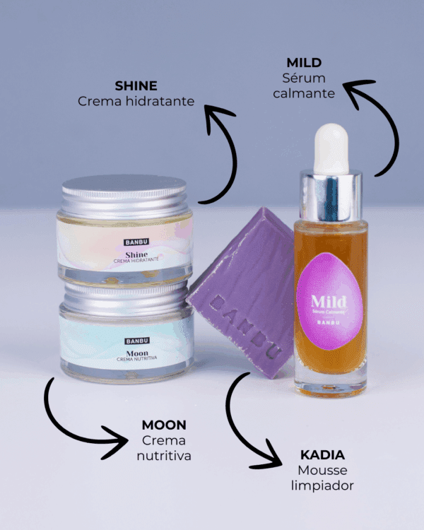Marca: BANBU. Imagen: pack_rutina_facial_antiedad_piel_sensible_productos.png. Pack Rutina Facial COMPLETA ECO - Well Aging PIEL SENSIBLE