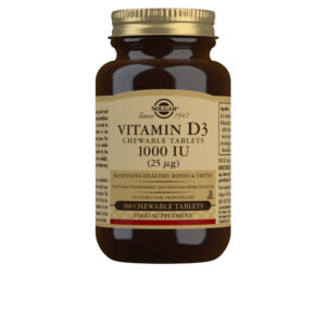 Marca: SOLGAR. Imagen: 173795.jpg. SOLGAR. VITAMINA D3 1000 IU 25 µg comprimidos masticables 100 u